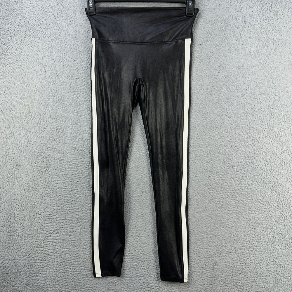 Spanx Faux Leather Pants Legging Womens Medium Black White Mid-Waist Stretch